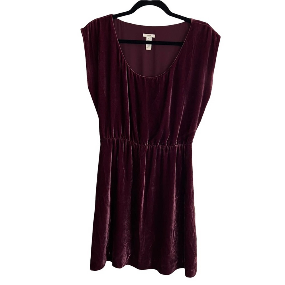 J.Crew Velvet Dress Scoopneck Elastic Waist Size 2 Berry Color